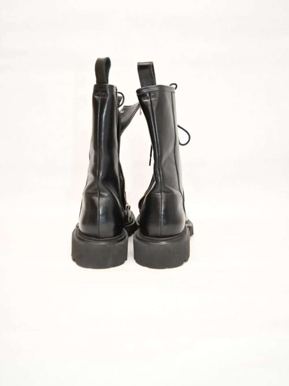 $440 ALLSAINTS Maren Leather Boots MOTO BIKER LACE UP COMBAT BLACK  10 US (TE21)